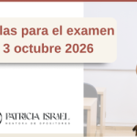Patricia Israel en un aula junto al texto «Aulas para el examen 3 octubre 2026