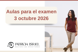Patricia Israel en un aula junto al texto «Aulas para el examen 3 octubre 2026